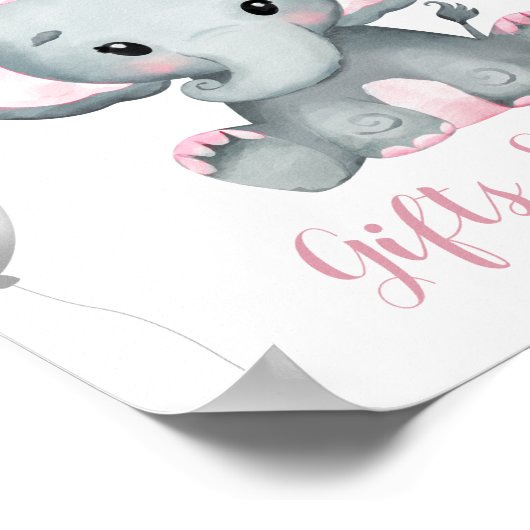 かわいい女の子の象のバルーン赤ちゃんシャワーギフト ポスター (角)