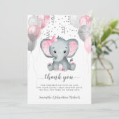 かわいい女の子の象の風船が赤ちゃんシャワーでドライブ サンキューカード (スタンド正面)