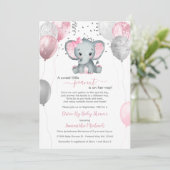 かわいい女の子の象の風船が通り過ぎるベビーシャワー 招待状 (スタンド正面)