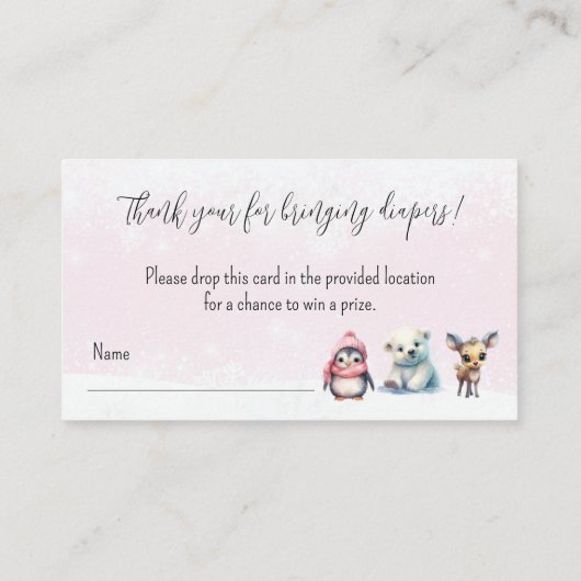 かわいい女の子の赤ちゃんシャワーおむつラッフルリクエスト エンクロージャーカード (裏面)