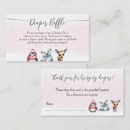 かわいい女の子の赤ちゃんシャワーおむつラッフルリクエスト エンクロージャーカード (正面/裏面)