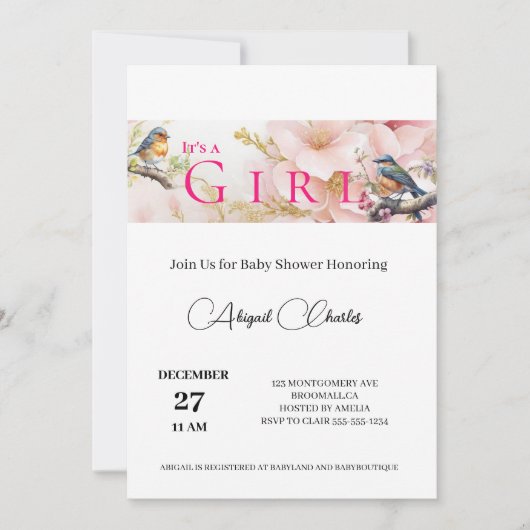 かわいい女の子の赤ちゃんシャワーカードだ 招待状 (正面)