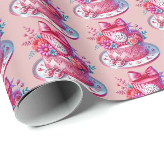 かわいい女の子の赤ちゃんシャワーケータイルパーティー ラッピングペーパー (ロールコーナー)