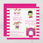 かわいい女の子の跳ね上がりのホームパーティの誕生日の招待 招待状 (正面/裏面)