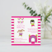 かわいい女の子の跳ね上がりのホームパーティの誕生日の招待 招待状 (スタンド正面)
