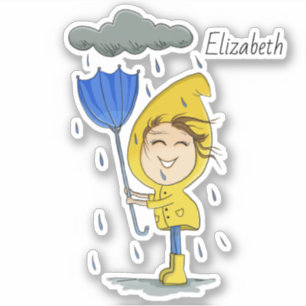 かわいい女の子の雨の風の日グラフィックパーソナライズ シール
