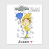 かわいい女の子の雨の風の日グラフィックパーソナライズ シール (シート)