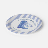 かわいい女の子の青いカウガールブーツストライプ ペーパープレート (アングル)