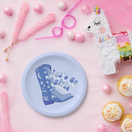かわいい女の子の青いカウガールブーツ ペーパープレート (パーティー)