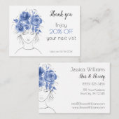 かわいい女の子の青の水色のバラフローラ 割引カード (正面/裏面)