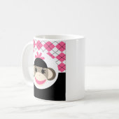 かわいい女の子の靴下モンキーピンクブラックアーガイル コーヒーマグカップ (正面左)