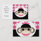 かわいい女の子の靴下モンキーピンクブラックアーガイル 名刺 (正面/裏面)