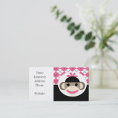 かわいい女の子の靴下モンキーピンクブラックアーガイル 名刺 (スタンド正面)