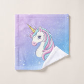 かわいい女の子の魔法のユニコーンパーソナライズされた虹 バスタオルセット (ウォッシュタオル)