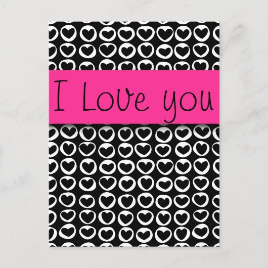 かわいい女の子の黒と白のハート ポストカード (正面)