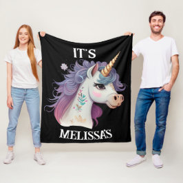 かわいい女の子の黒エレガント紫の魔法のユニコーン フリースブランケット