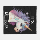 かわいい女の子の黒エレガント紫の魔法のユニコーン フリースブランケット (正面(横))