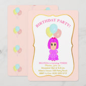 かわいい女の子の3歳誕生日パーティー招待状 招待状 (正面/裏面)