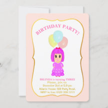 かわいい女の子の3歳誕生日パーティー招待状
