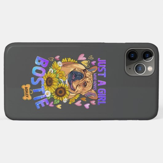 かわいい女の子はボストンテリアひまわりケースを愛する Case-Mate iPhoneケース (裏面(横))