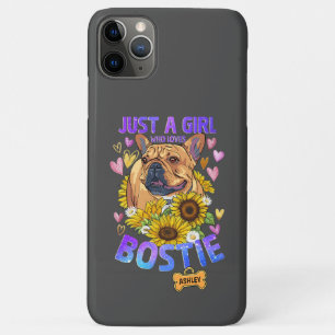 かわいい女の子はボストンテリアひまわりケースを愛する iPhone 11 PRO MAXケース