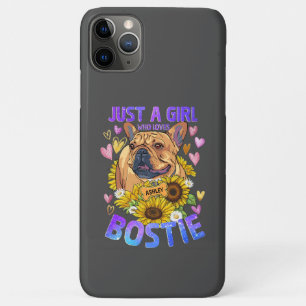 かわいい女の子はボストンテリアひまわりケースを愛する iPhone 11 PRO MAXケース