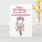 かわいい女の子は自転車に乗って特別な孫娘 カード (黄色い花)