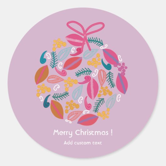 かわいい女の子らしいピンクのクリスマス オリジナル ラウンドシール (正面)