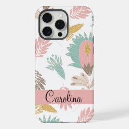 かわいい女の子らしい花柄の植物モノグラム柄 iPhone 15 PRO MAXケース
