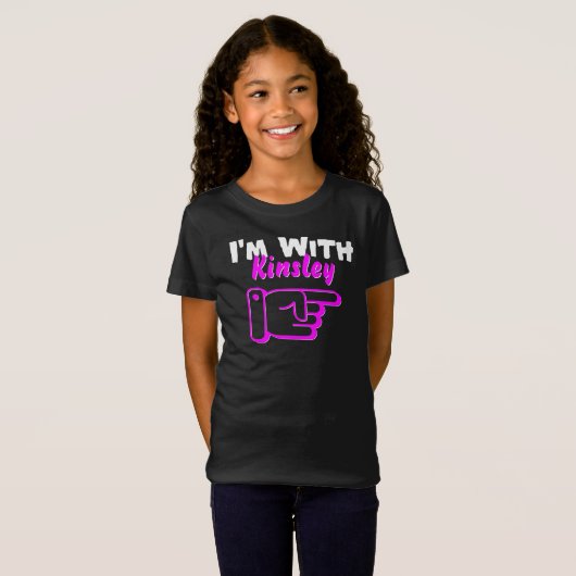 かわいい女の子を指して名前をカスタムする手離れで指している Tシャツ (正面フル)