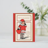 かわいい女の子を赤ビクトリアンバレンタインデー シーズンポストカード (スタンド正面)