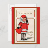 かわいい女の子を赤ビクトリアンバレンタインデー シーズンポストカード (正面/裏面)