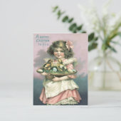 かわいい女の子イースターバスケットシック色卵 シーズンポストカード (スタンド正面)