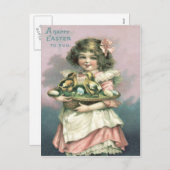 かわいい女の子イースターバスケットシック色卵 シーズンポストカード (正面/裏面)