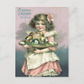 かわいい女の子イースターバスケットシック色卵 シーズンポストカード (正面)