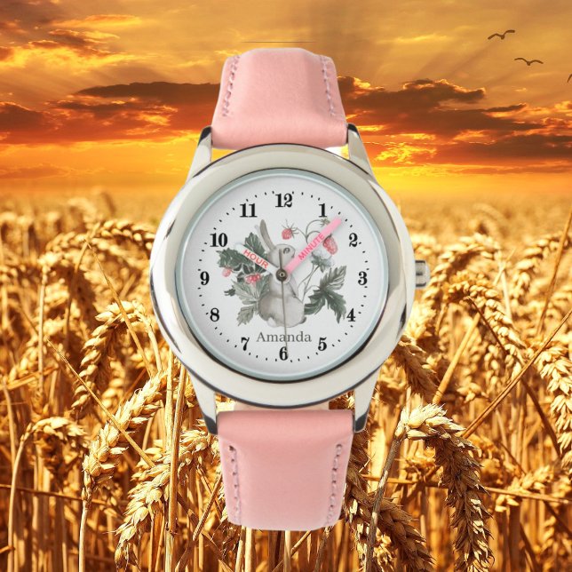 かわいい女の子ウサギ愛好家の名前を追加 腕時計 (クリエイターアップロード済み)