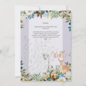 かわいい女の子ウッドランドディアベビーシャワー薄紫 招待状 (裏面)