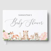 かわいい女の子ウッドランド動物ピンクの赤ちゃんシャワー ゲストブック (正面)