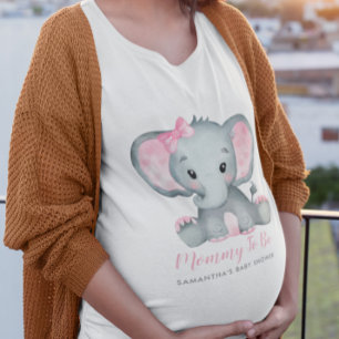 かわいい女の子エレファントピンクのママ赤ちゃんシャワー Tシャツ