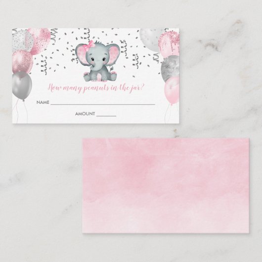 かわいい女の子エレファントピンクバルーン赤ちゃんシャワー推測 名刺 (正面/裏面)