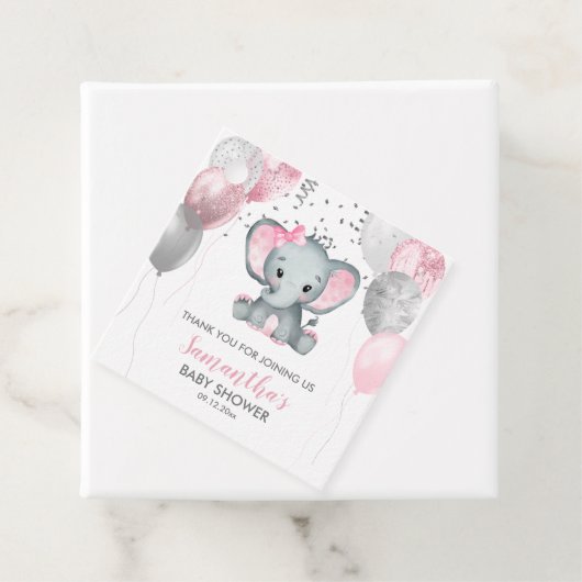 かわいい女の子エレファントピンクバルーン赤ちゃんシャワー フェイバータグ (インサイチュ)