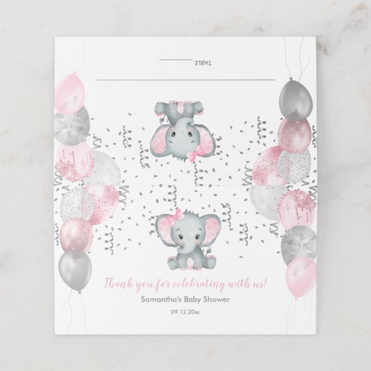 かわいい女の子エレファントピンクバルーン赤ちゃんシャワー プレイスカード (外部開封)