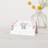 かわいい女の子エレファントピンクバルーン赤ちゃんシャワー プレイスカード (裏面)