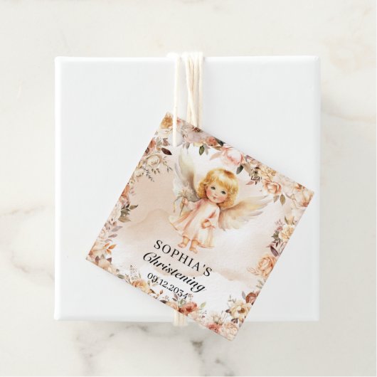 かわいい女の子エンジェル赤面とアイボリー花バプテスマ フェイバータグ (インサイチュ)