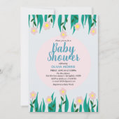 かわいい女の子オッター漫画の花&名前ベビーシャワー 招待状 (正面)