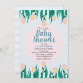 かわいい女の子オッター漫画の花&名前ベビーシャワー 招待状 (正面/裏面)