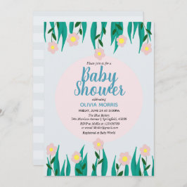 かわいい女の子オッター漫画の花&名前ベビーシャワー 招待状