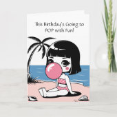 かわいい女の子オンビーチ,夏,海,カスタム誕生日 カード (正面)