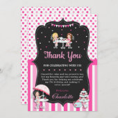 かわいい女の子カップケーキハイティーパーティー誕生日ピンク サンキューカード (正面/裏面)