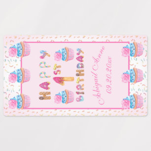 かわいい女の子カップケーキHappy 1st Birthday Labels ラベル